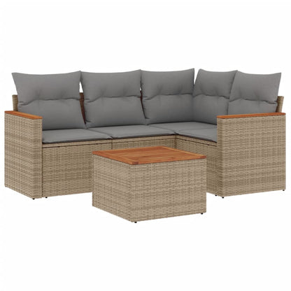 5-Delige Loungeset Met Kussens Poly Rattan Gemengd Beige