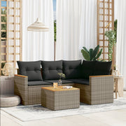 5-piece Lounge Set with cushions poly rattan grey