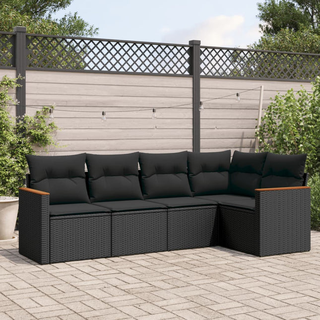 5-Delige Loungeset Met Kussens Poly Rattan Zwart