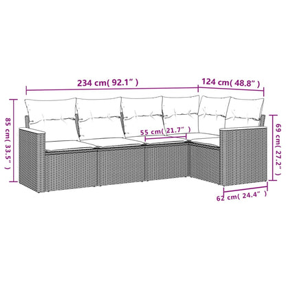5-Delige Loungeset Met Kussens Poly Rattan Zwart