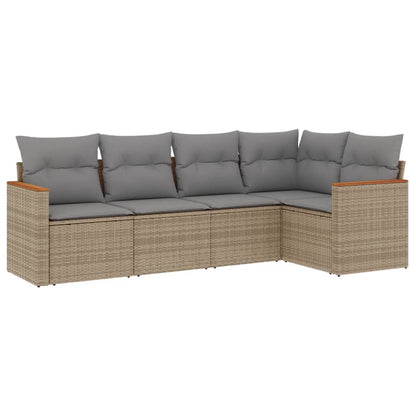 5-Delige Loungeset Met Kussens Poly Rattan Gemengd Beige