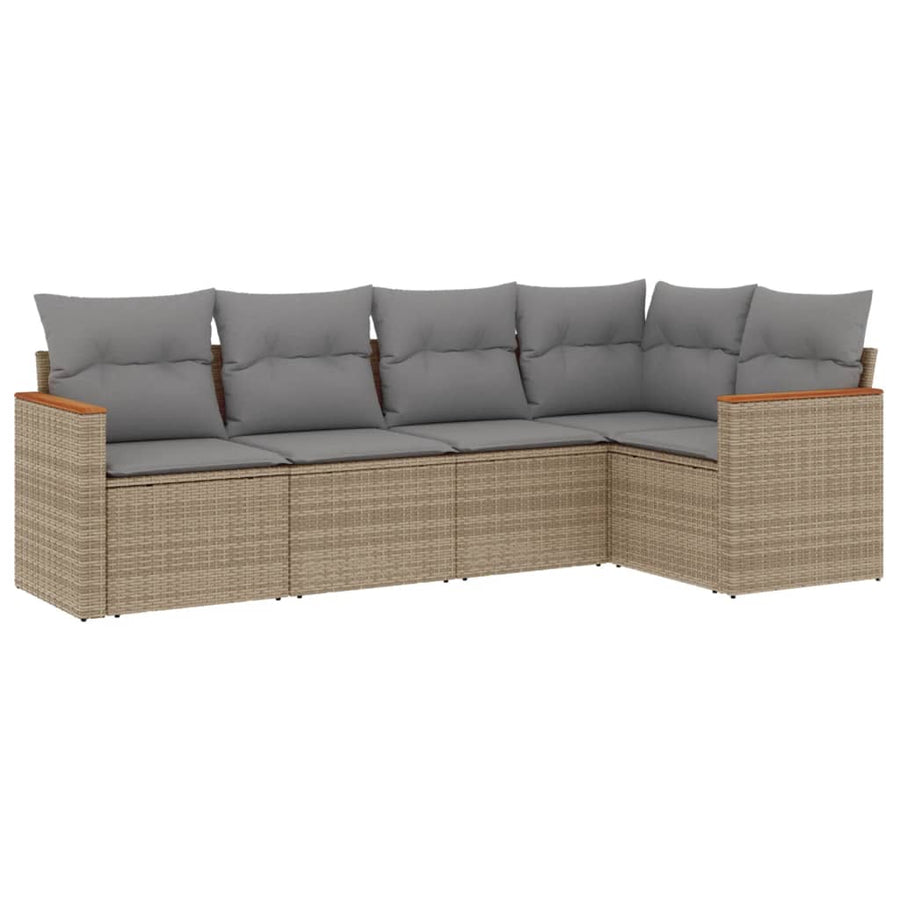 5-Delige Loungeset Met Kussens Poly Rattan Gemengd Beige
