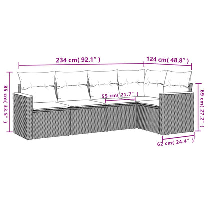 5-Delige Loungeset Met Kussens Poly Rattan Gemengd Beige