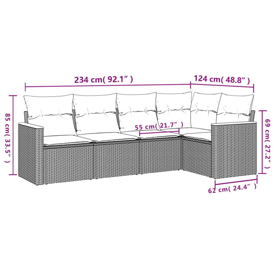 5-Delige Loungeset Met Kussens Poly Rattan Gemengd Beige