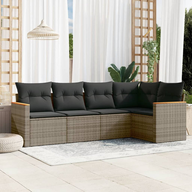 5-Delige Loungeset Met Kussens Poly Rattan Grijs