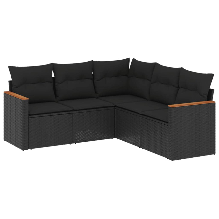 5-Delige Loungeset Met Kussens Poly Rattan Zwart