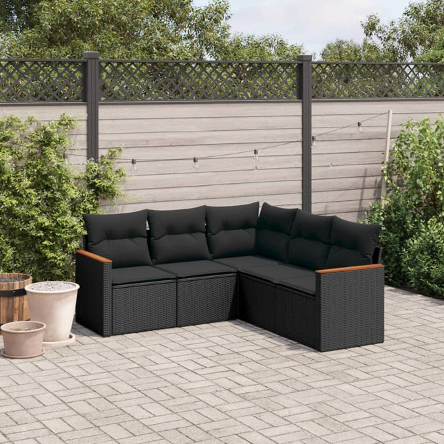 5-Delige Loungeset Met Kussens Poly Rattan Zwart