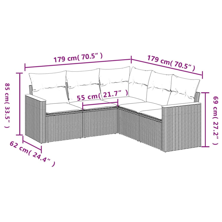 5-Delige Loungeset Met Kussens Poly Rattan Zwart