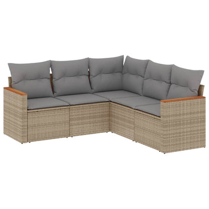 5-Delige Loungeset Met Kussens Poly Rattan Gemengd Beige