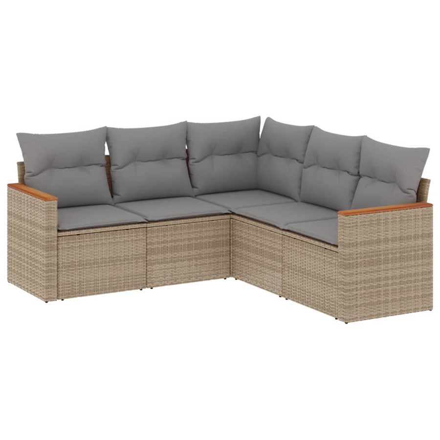 5-Delige Loungeset Met Kussens Poly Rattan Gemengd Beige