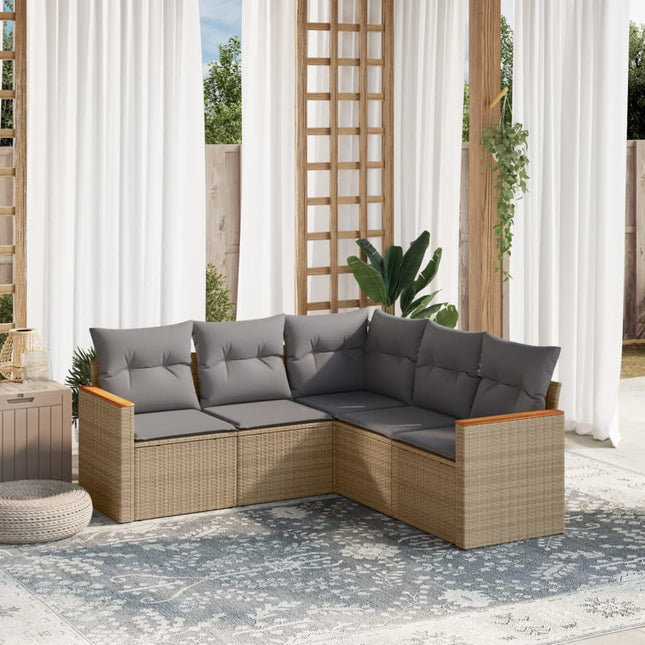 5-Delige Loungeset Met Kussens Poly Rattan Gemengd Beige