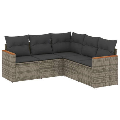 5-Delige Loungeset Met Kussens Poly Rattan Grijs