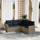 5-piece garden sofa set with cushions, grey poly rattan