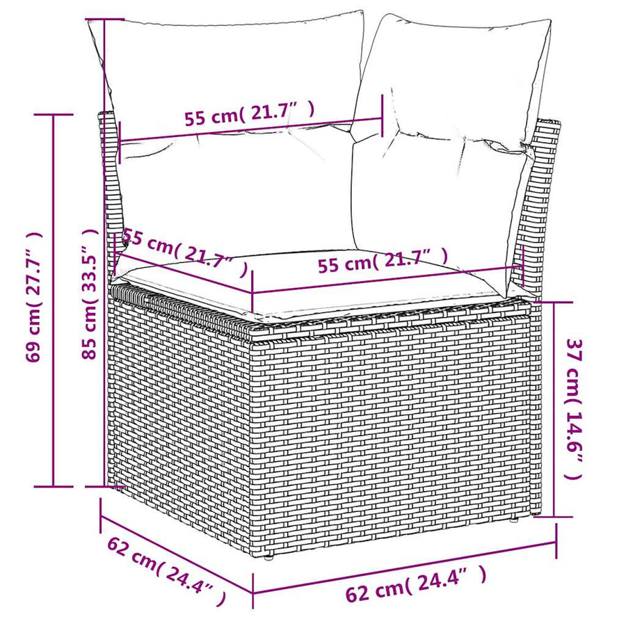 6-delige tuinbankset met kussens van zwart polyrotan