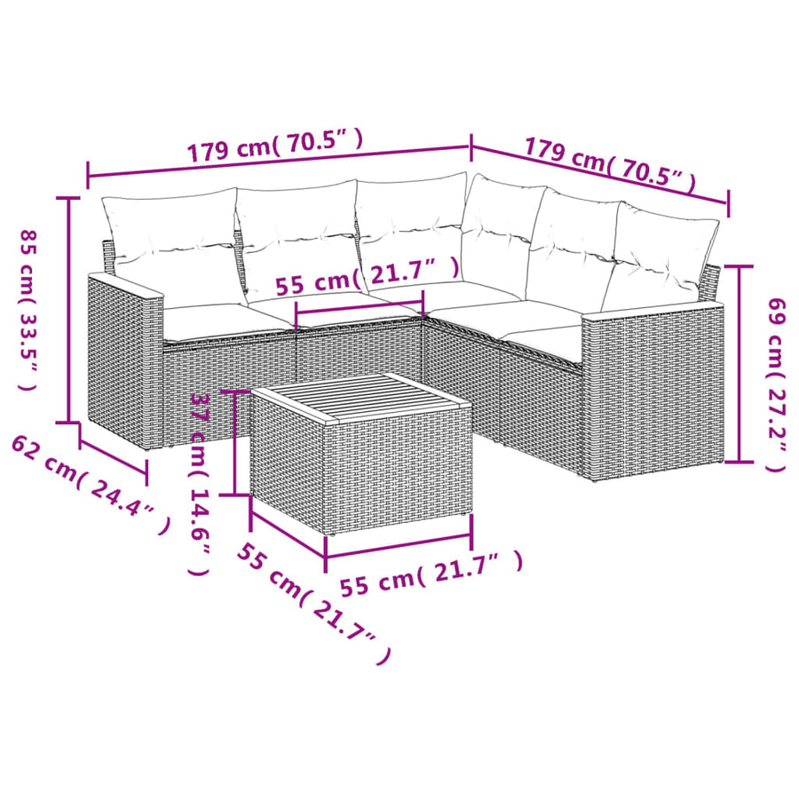 6-Delige Loungeset Met Kussens Poly Rattan Gemengd Beige