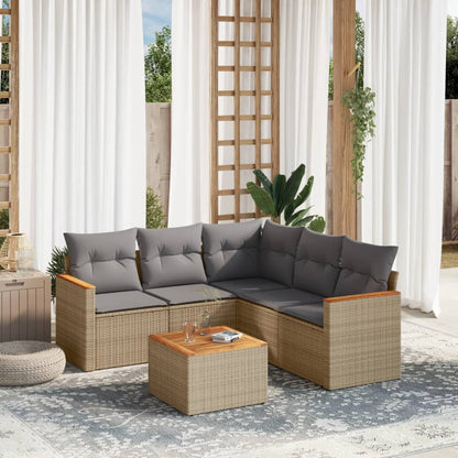 6-Delige Loungeset Met Kussens Poly Rattan Gemengd Beige