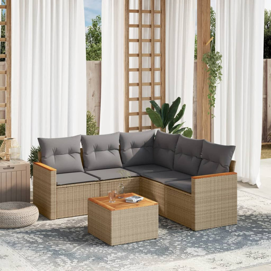 6-Delige Loungeset Met Kussens Poly Rattan Gemengd Beige