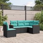 5-Piece Poly Rattan Garden Sofa Set with Cushions Black