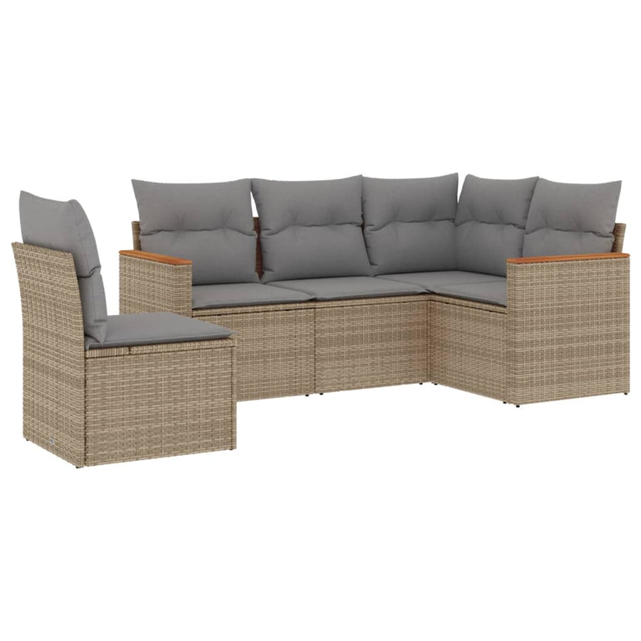 5-Delige Loungeset Met Kussens Poly Rattan Gemengd Beige