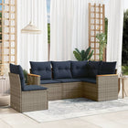 5-piece garden sofa set with cushions, grey poly rattan