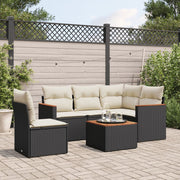 6-piece Lounge Set with cushions poly rattan black