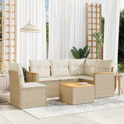 Loungeset poly rattan 6-delig beige met acaciahouten tafel