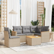 Loungeset 6-delig poly rattan gemengd beige