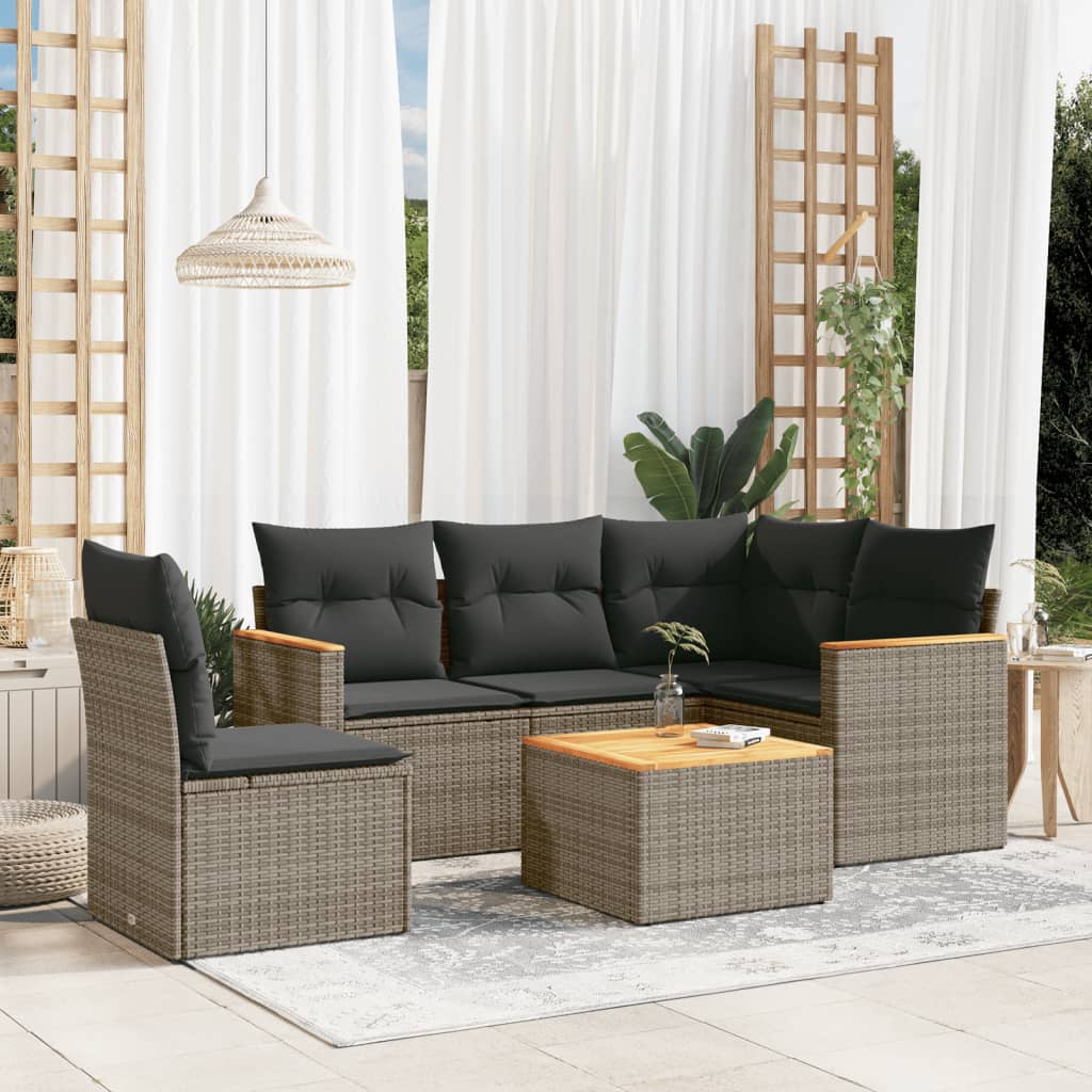 6-Delige Loungeset Met Kussens Poly Rattan Grijs