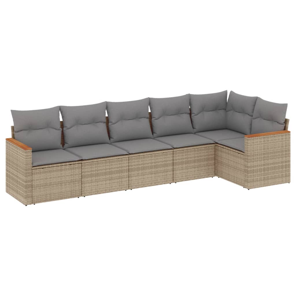 6-Delige Loungeset Met Kussens Poly Rattan Gemengd Beige