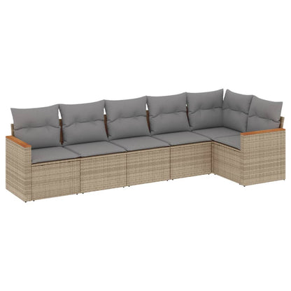 6-Delige Loungeset Met Kussens Poly Rattan Gemengd Beige