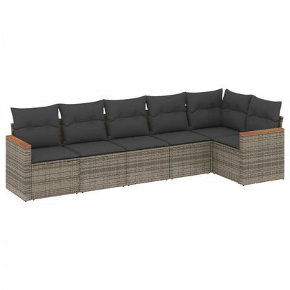 6-Delige Loungeset Met Kussens Poly Rattan Grijs
