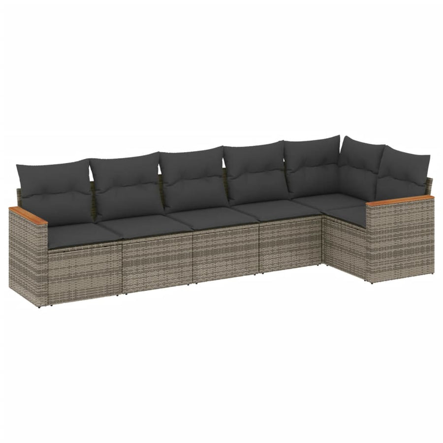 6-Delige Loungeset Met Kussens Poly Rattan Grijs