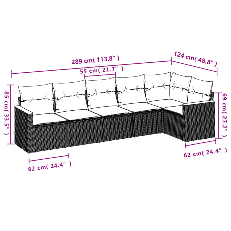 6-Delige Loungeset Met Kussens Poly Rattan Grijs
