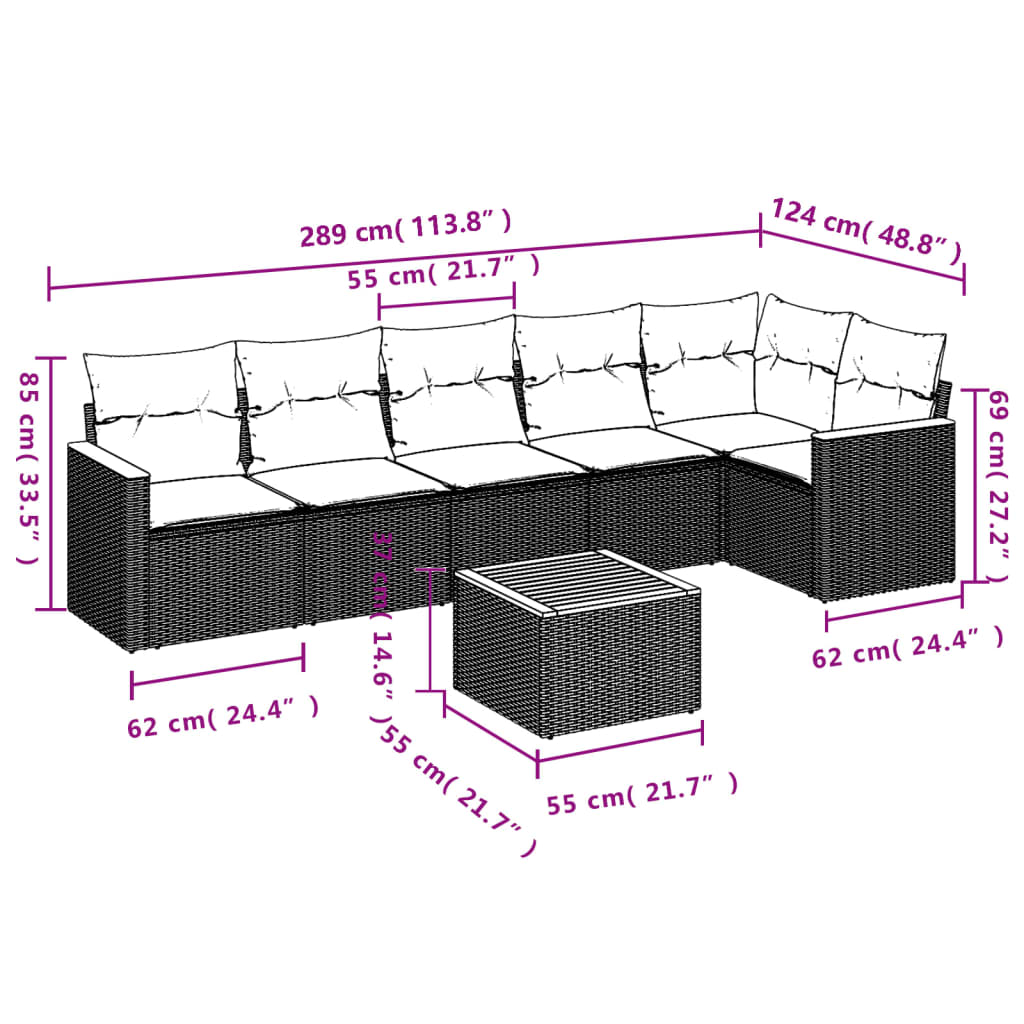 7-Delige Loungeset Met Kussens Poly Rattan Zwart
