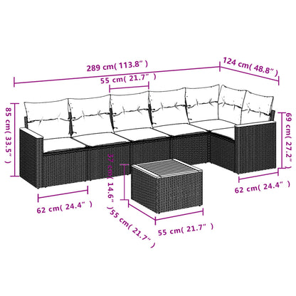 7-Delige Loungeset Met Kussens Poly Rattan Zwart