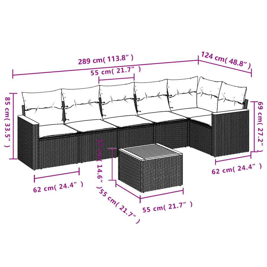 7-Delige Loungeset Met Kussens Poly Rattan Gemengd Beige