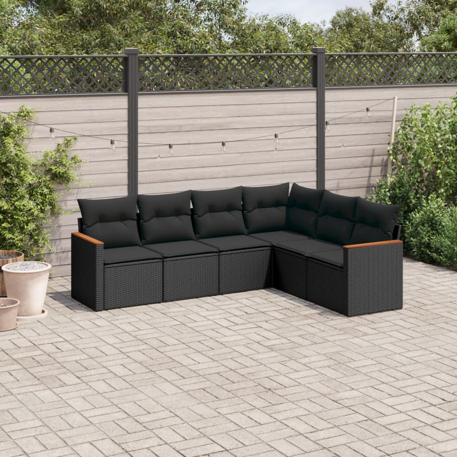 6-Delige Loungeset Met Kussens Poly Rattan Zwart