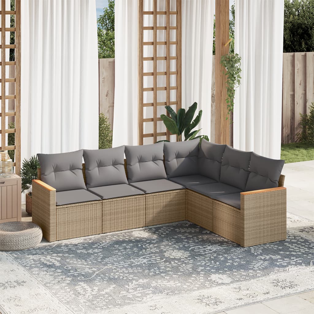 6-Delige Loungeset Met Kussens Poly Rattan Gemengd Beige