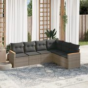 6-piece Lounge Set with Cushions Poly Rattan Grey