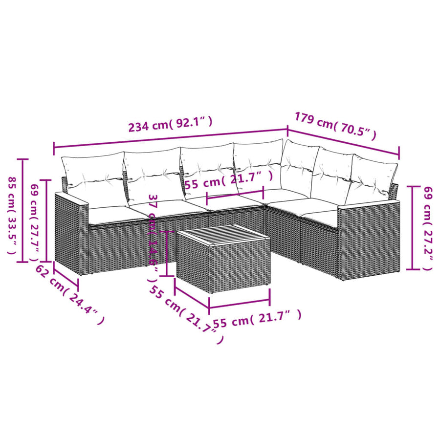 7-Delige Loungeset Met Kussens Poly Rattan Zwart