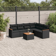 7-piece lounge set with cushions poly rattan black