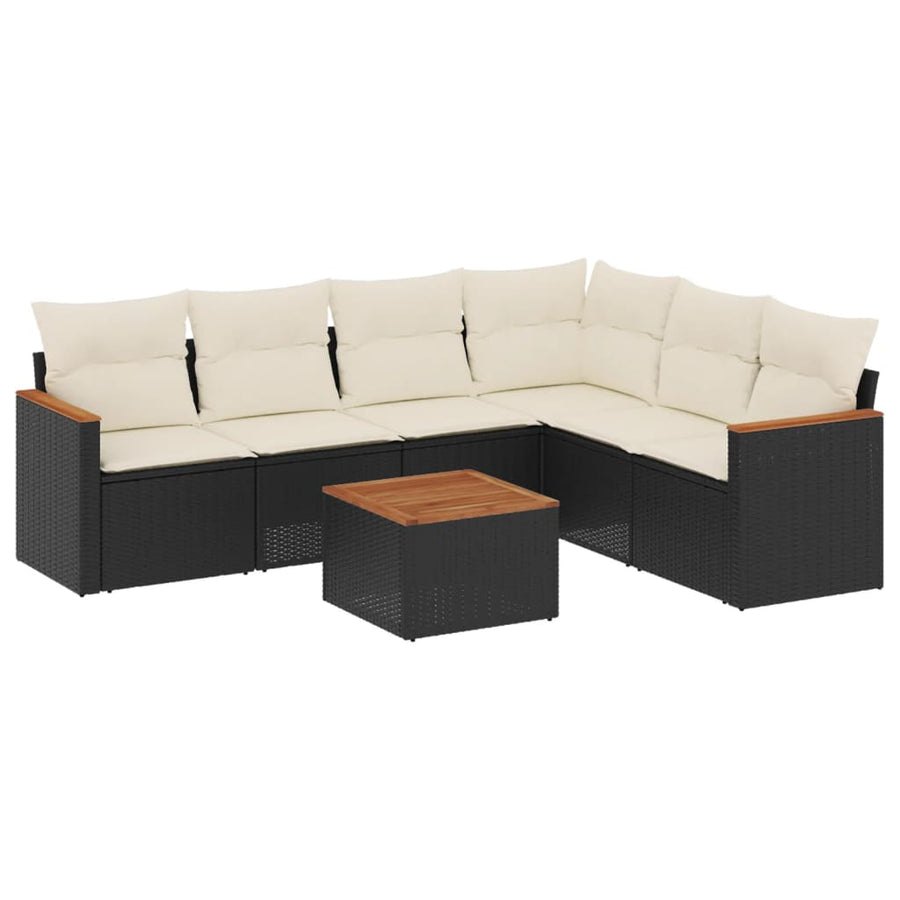 7-Delige Loungeset Met Kussens Poly Rattan Zwart