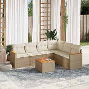 7-piece Loungeset with cushions poly rattan beige