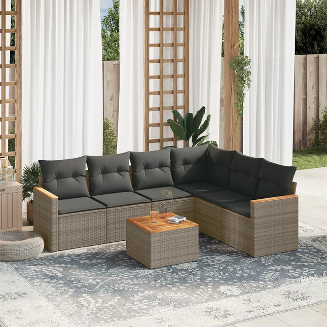 7-Delige Loungeset Met Kussens Poly Rattan Grijs