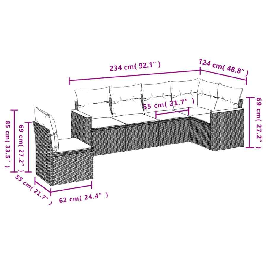 6-Delige Loungeset Met Kussens Poly Rattan Gemengd Beige