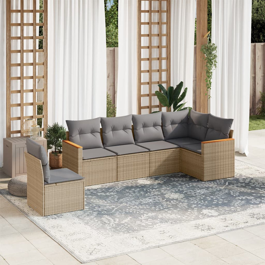 6-Delige Loungeset Met Kussens Poly Rattan Gemengd Beige