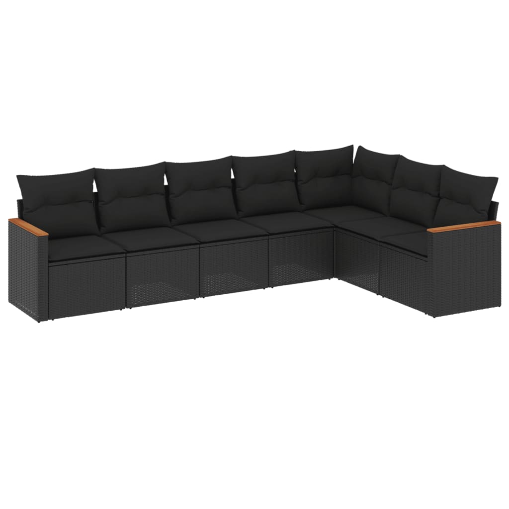 7-Delige Loungeset Met Kussens Poly Rattan Zwart