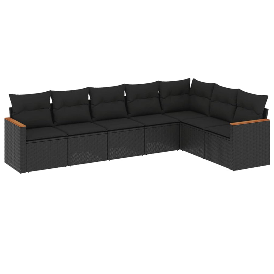 7-Delige Loungeset Met Kussens Poly Rattan Zwart