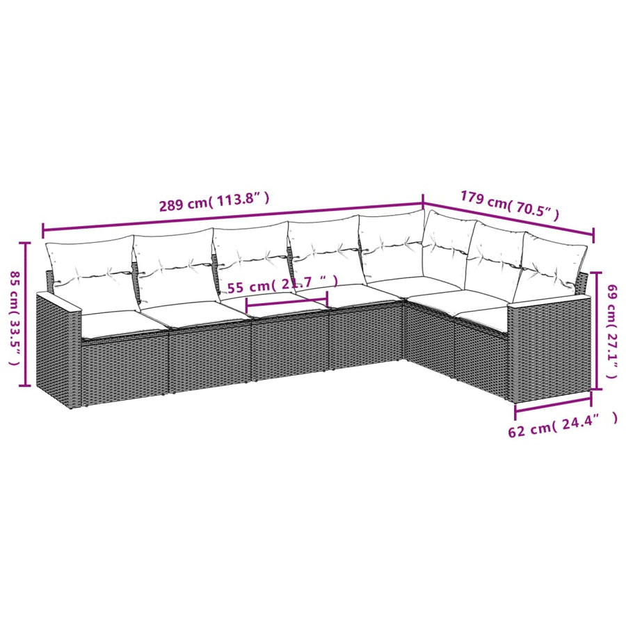 7-Delige Loungeset Met Kussens Poly Rattan Zwart