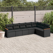 7-piece lounge set with cushions poly rattan black